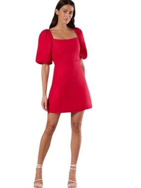 NWT Rachel Parcell Puff Sleeve Linen Mini Dress in Red